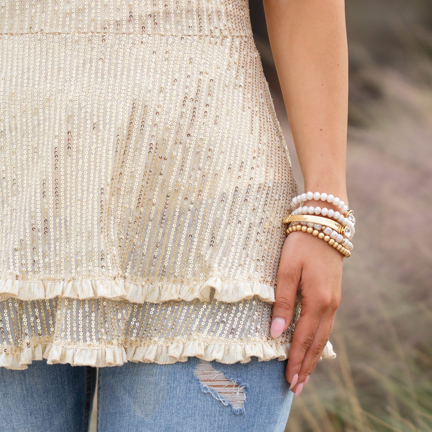 Gold - Sequin Top with Flared Bottom