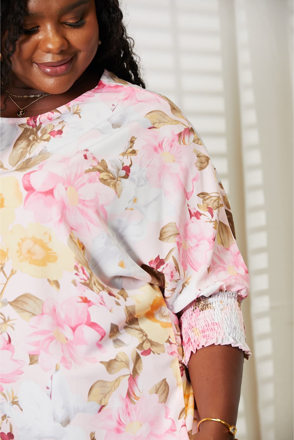 Pre-Order: Double Take Floral Round Neck Three-Quarter Sleeve Top