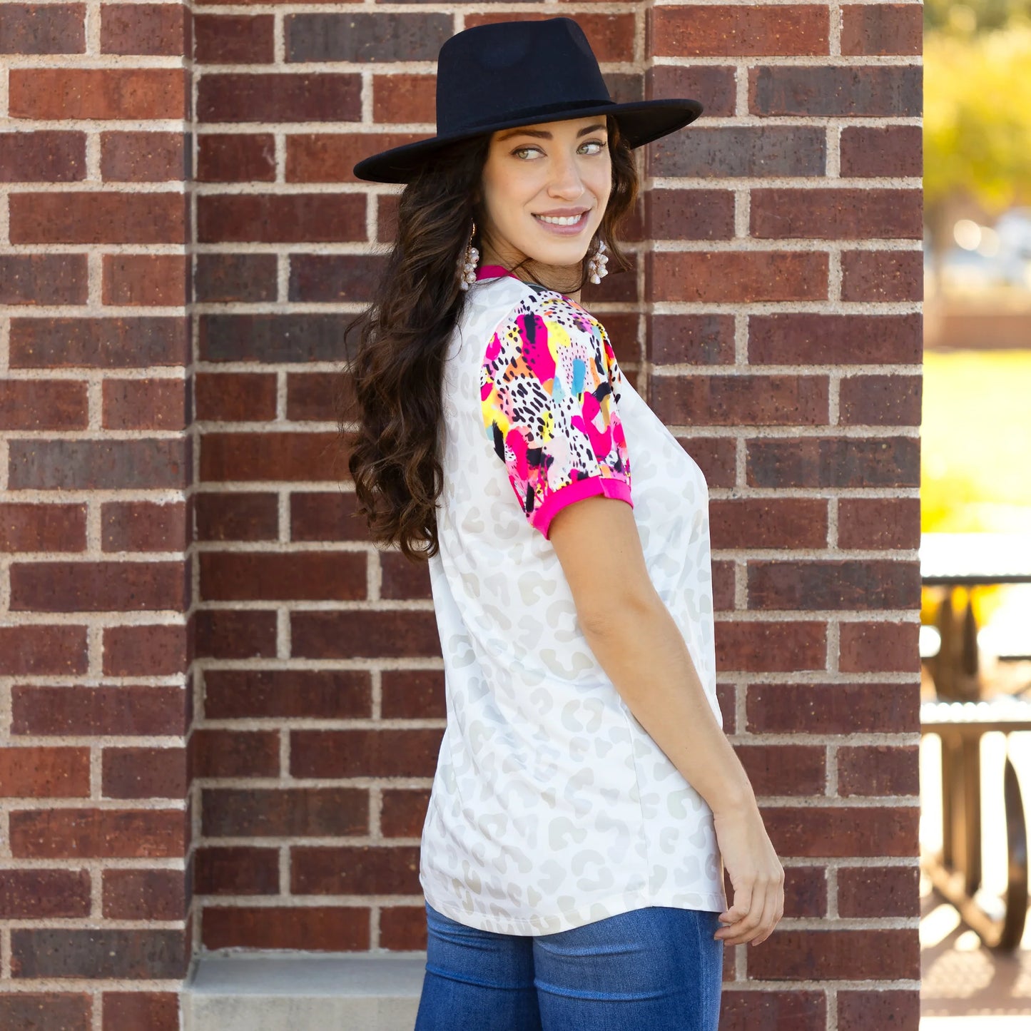 Leopard Top with Multi Print Sleeves