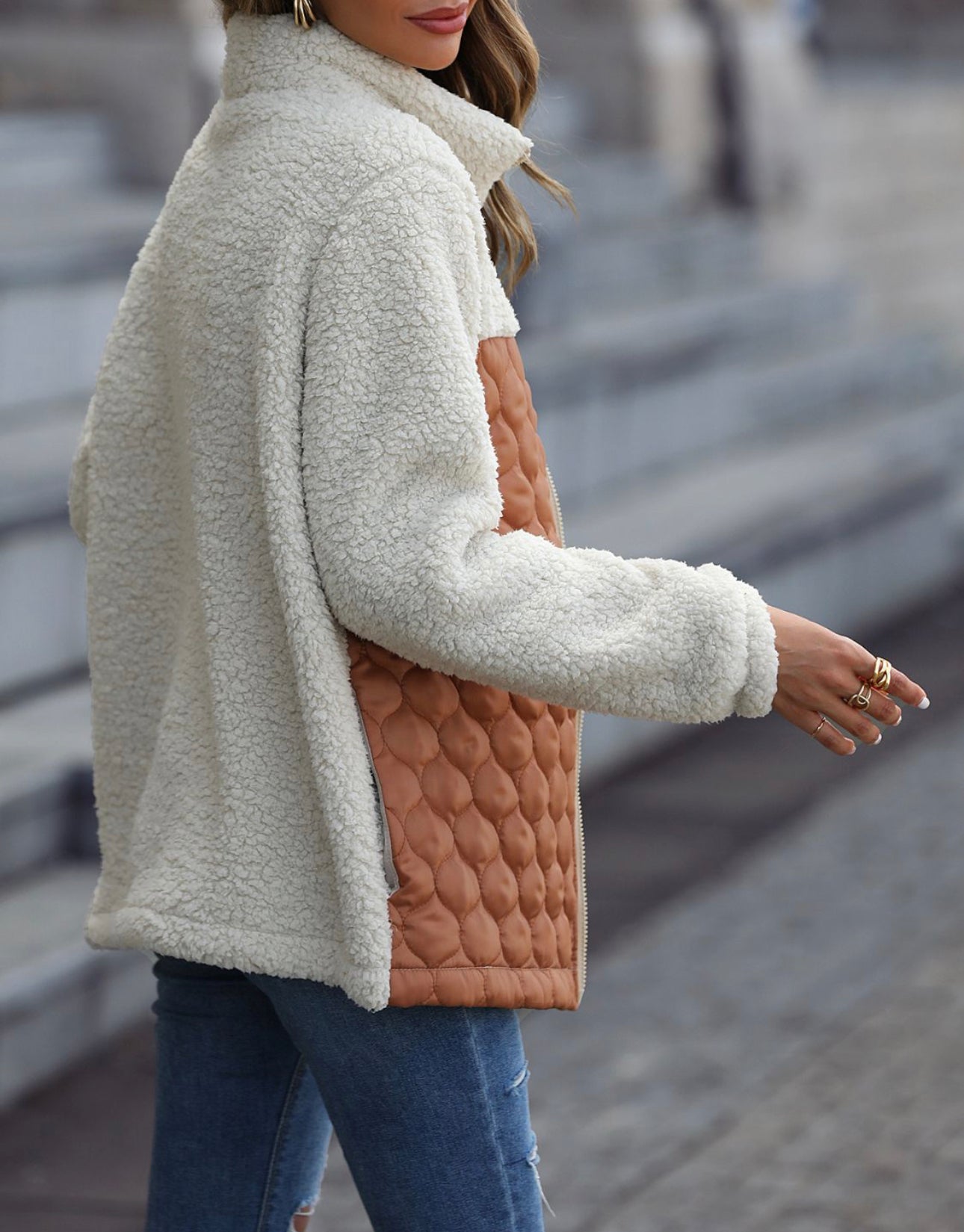 Leopard Color Block Zip-Up Jacket