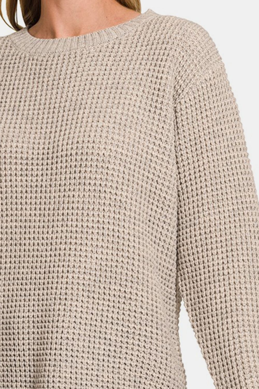 Pre-Order: Zenana High Low Long Sleeve Waffle Sweater