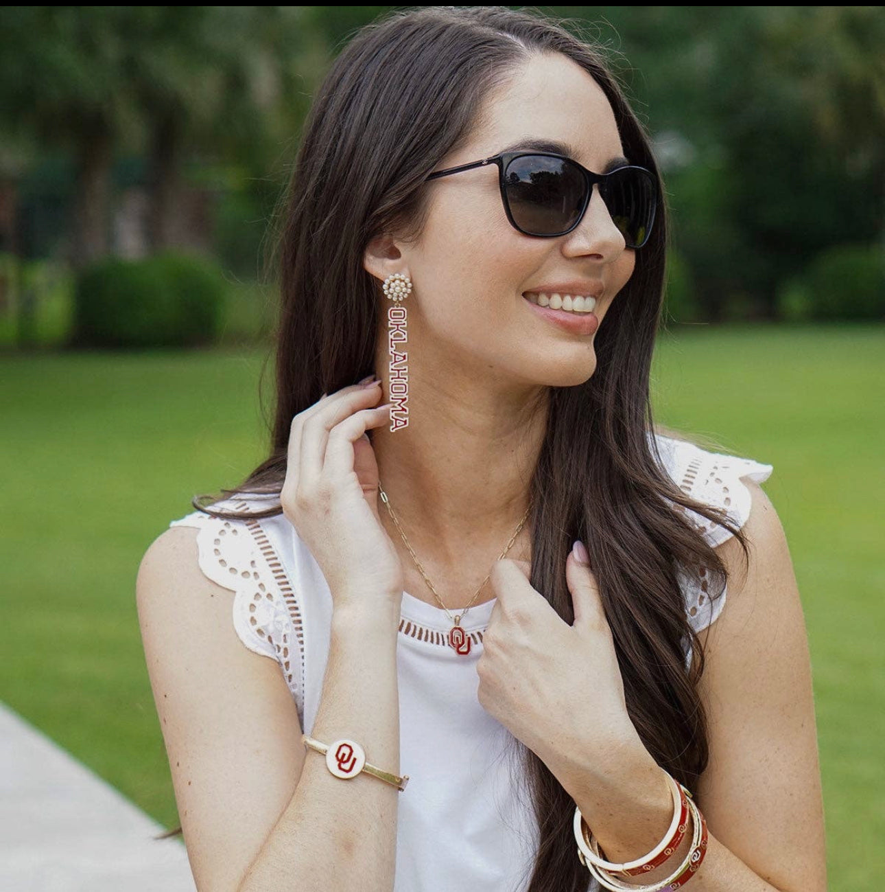 Oklahoma Sooners Enamel Statement Hinge Bangle in White