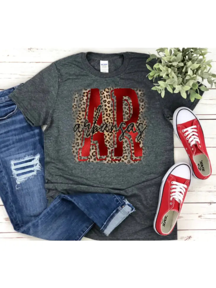 Arkansas Foil Look Leopard Graphic T-Shirt Razorbacks