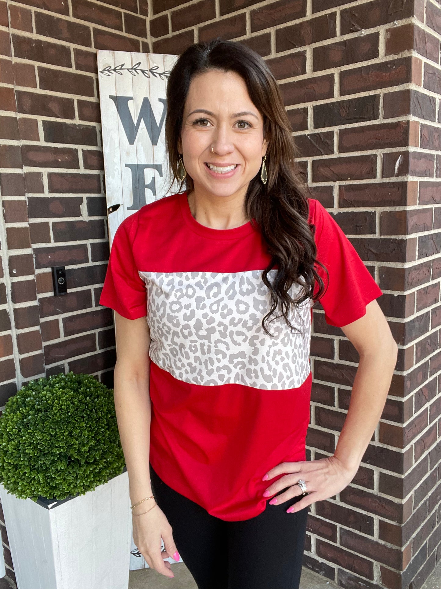 Leopard Print Red Top