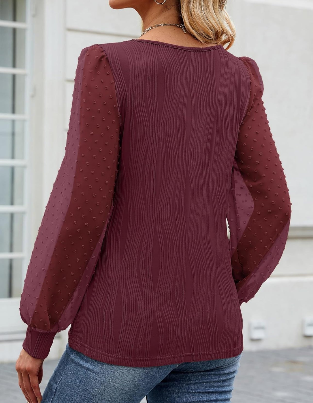 Classy puff sleeve wine blouse