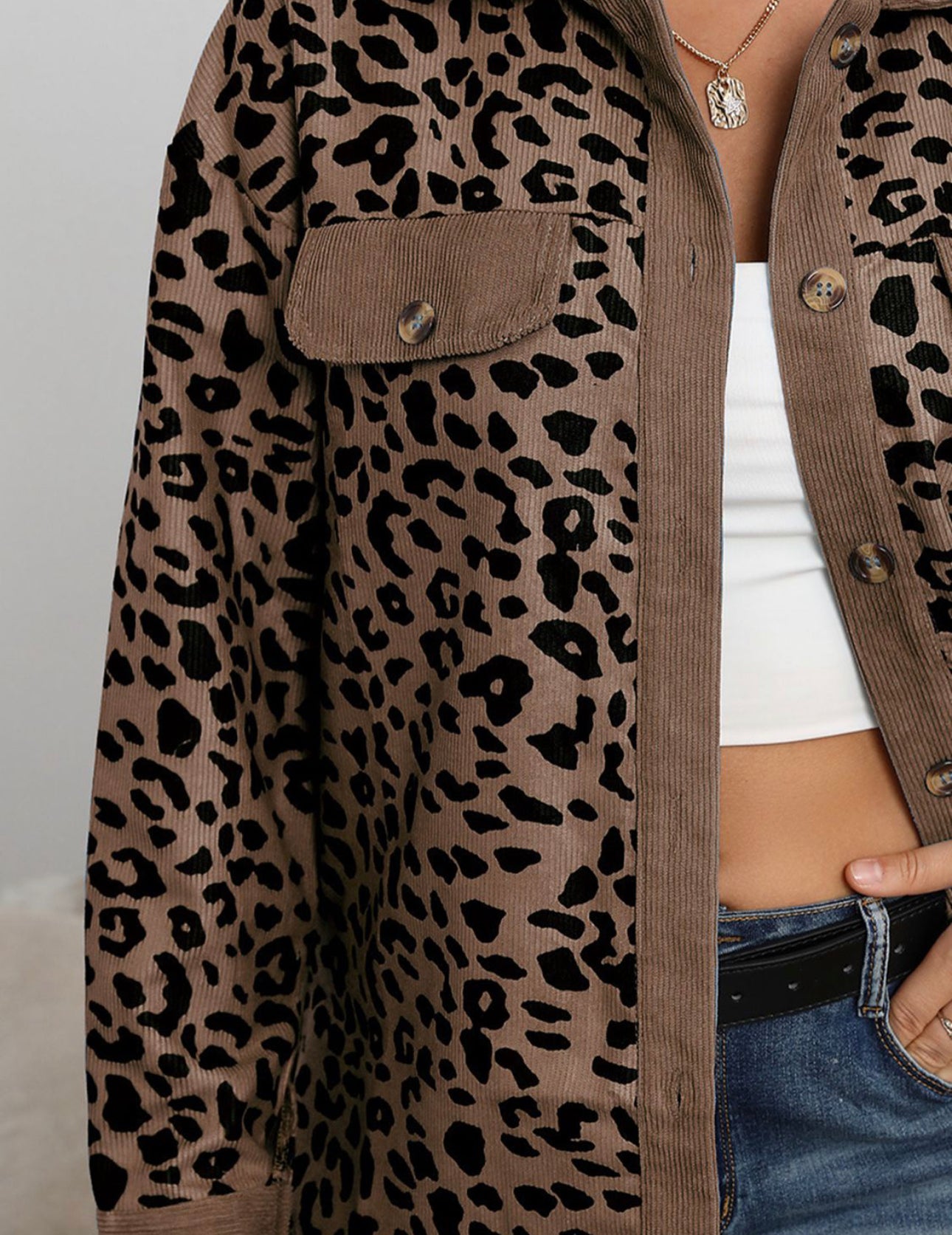 Leopard Buttoned Light weight Jacket