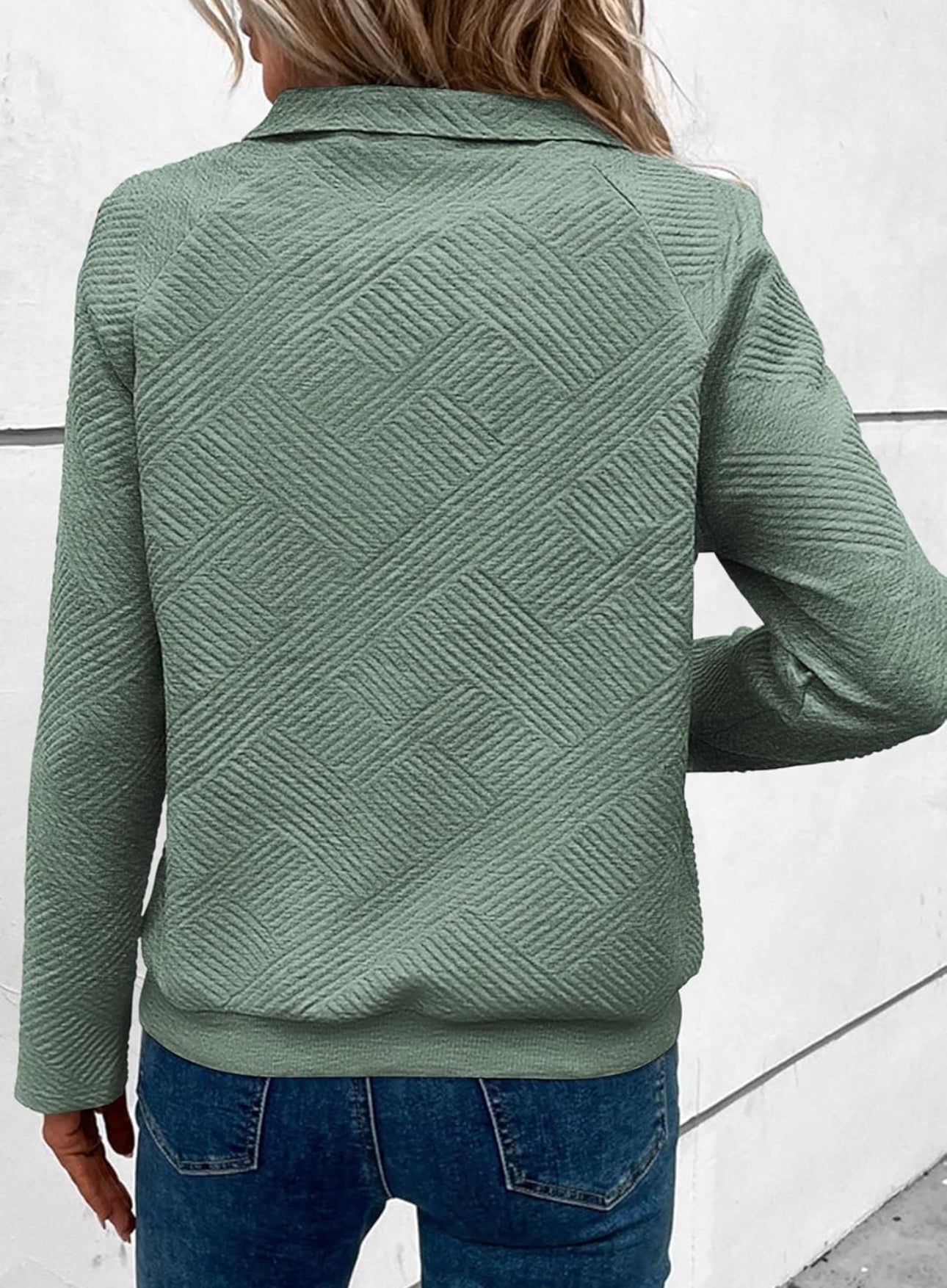 Sage Green Textured Snap Pullover