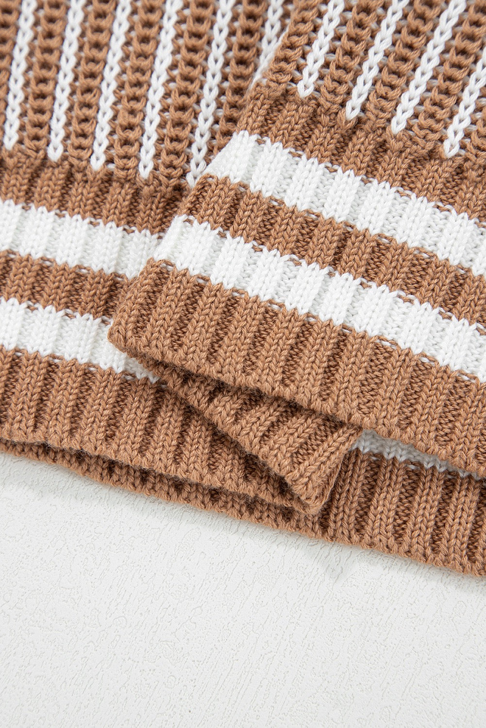 Two-Tone Striped Knit Sweater – Khaki