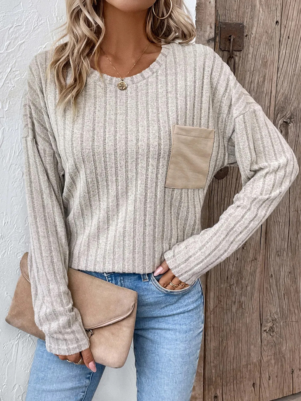Ribbed Dropped Shoulder Pocketed Shirt