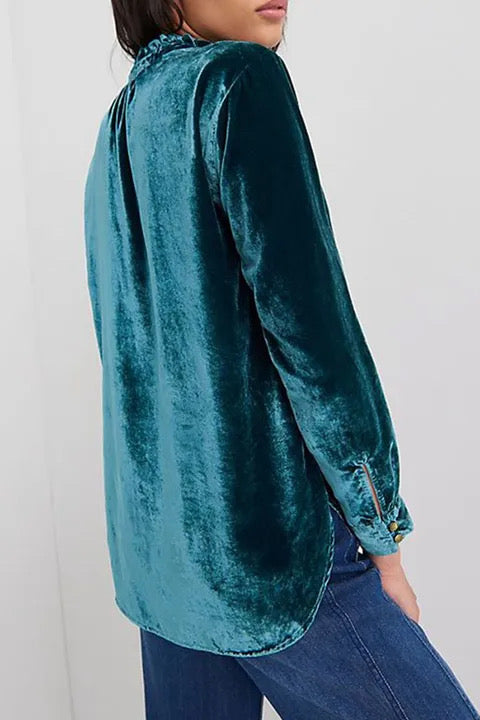 Soft Velvet Notched Neck Buttoned Blouse