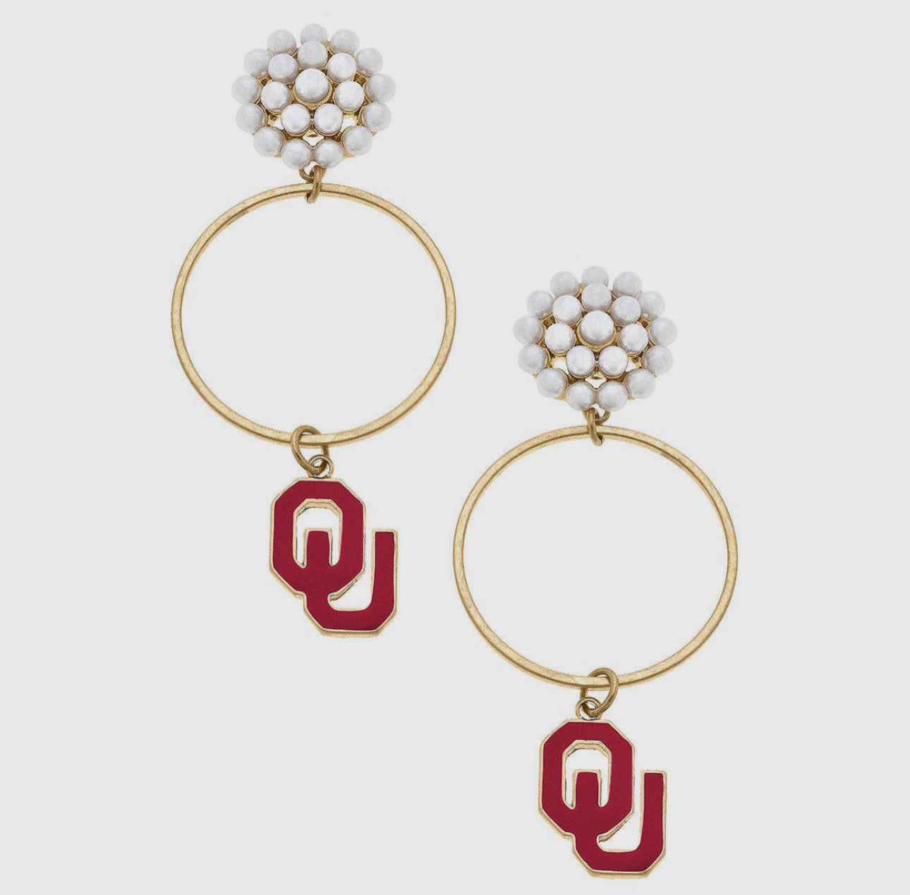 Oklahoma Sooners Pearl Cluster
Enamel Hoop Earrings in Crimson