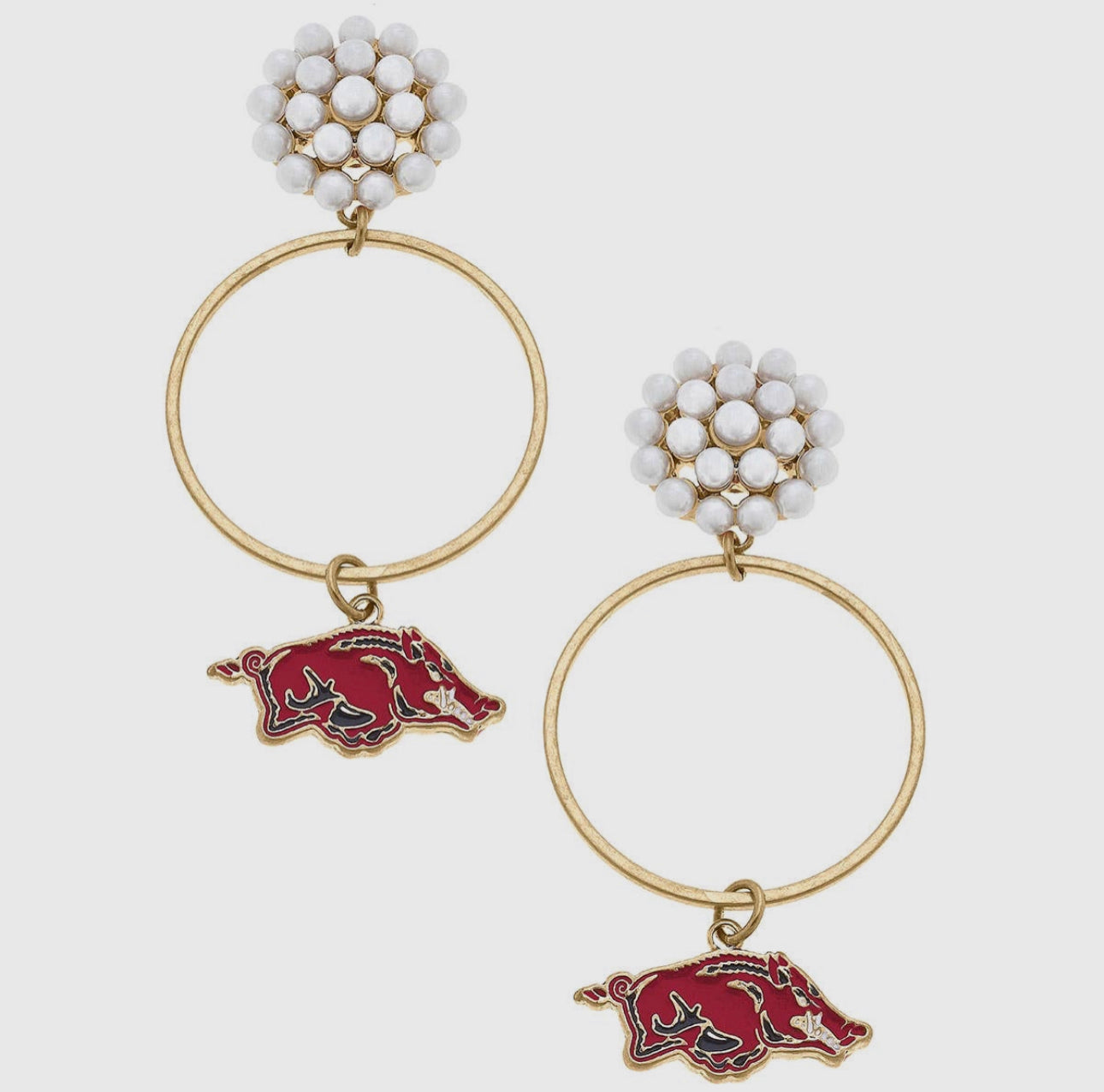 Arkansas Razorbacks Pearl Cluster
Enamel Hoop Earrings