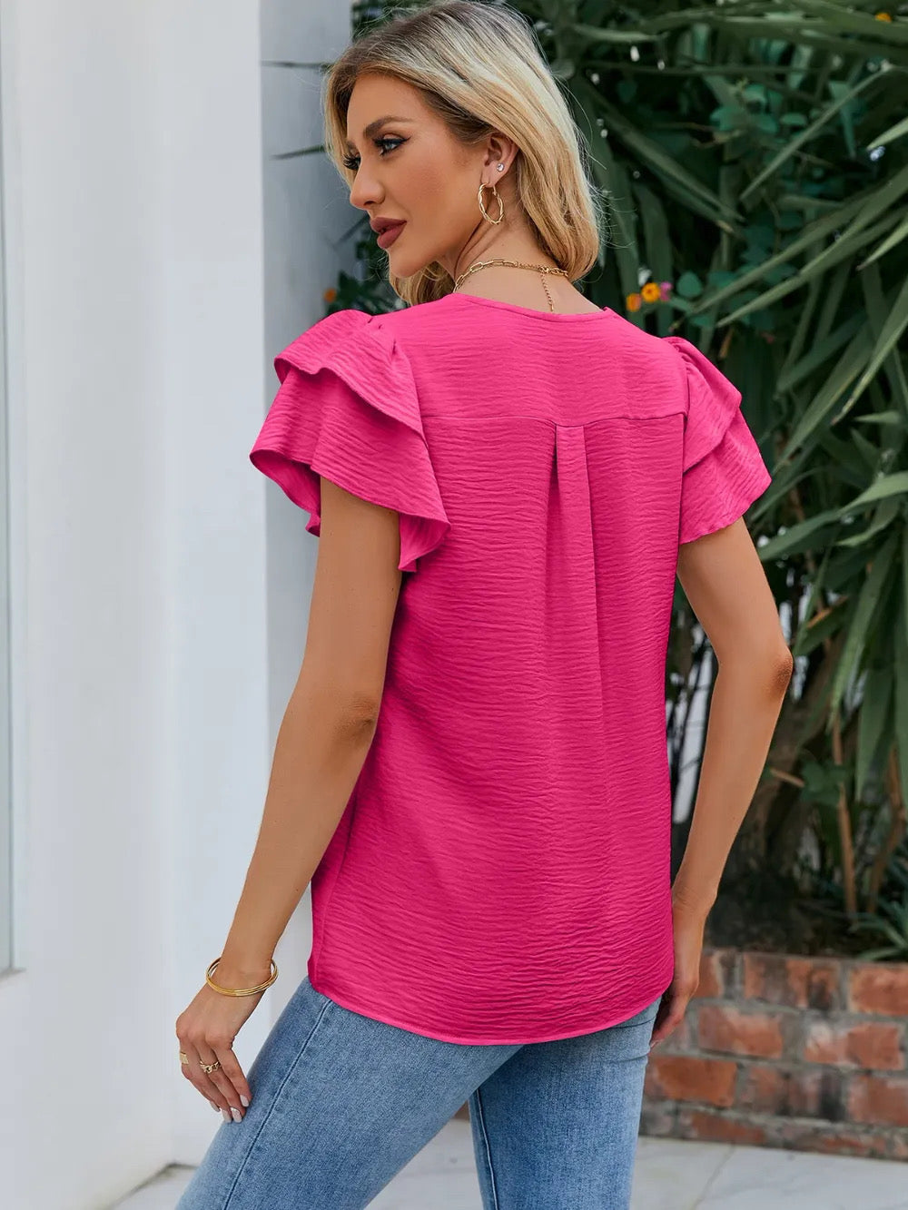 V-Neck Flounce Blouse