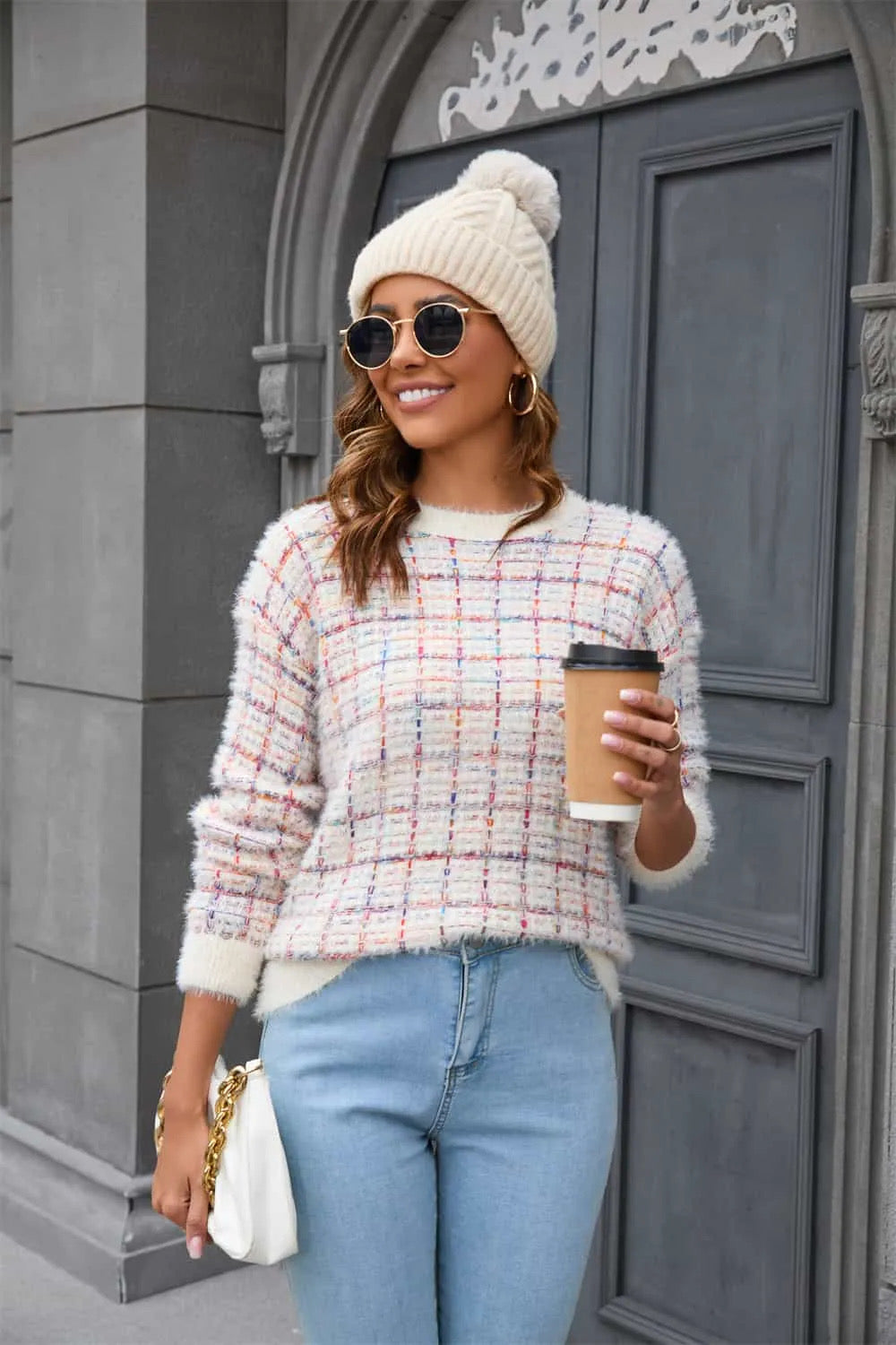 Plaid Round Neck Sweater