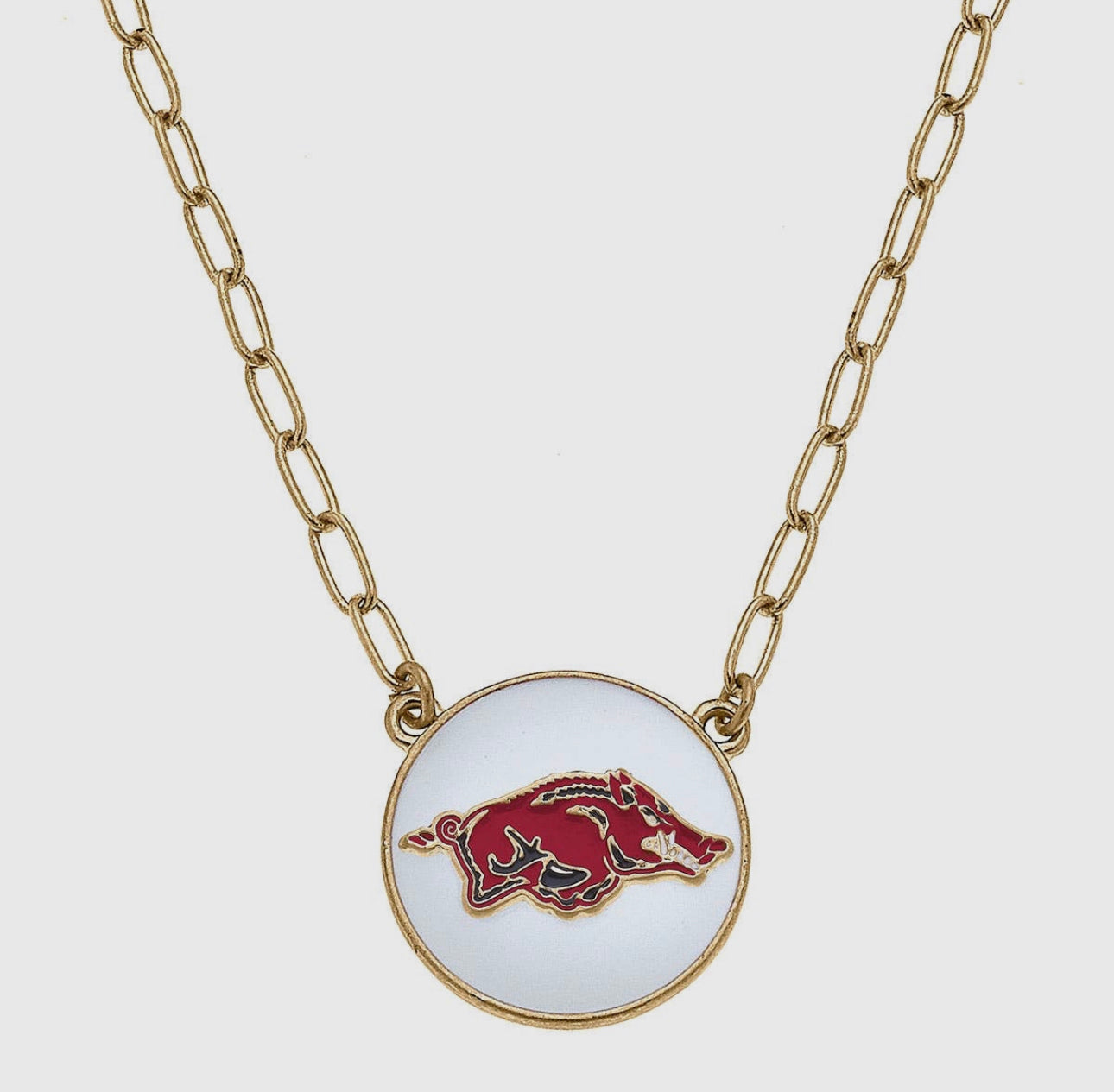 Arkansas Razorbacks Enamel Disc
Pendant Necklace in White