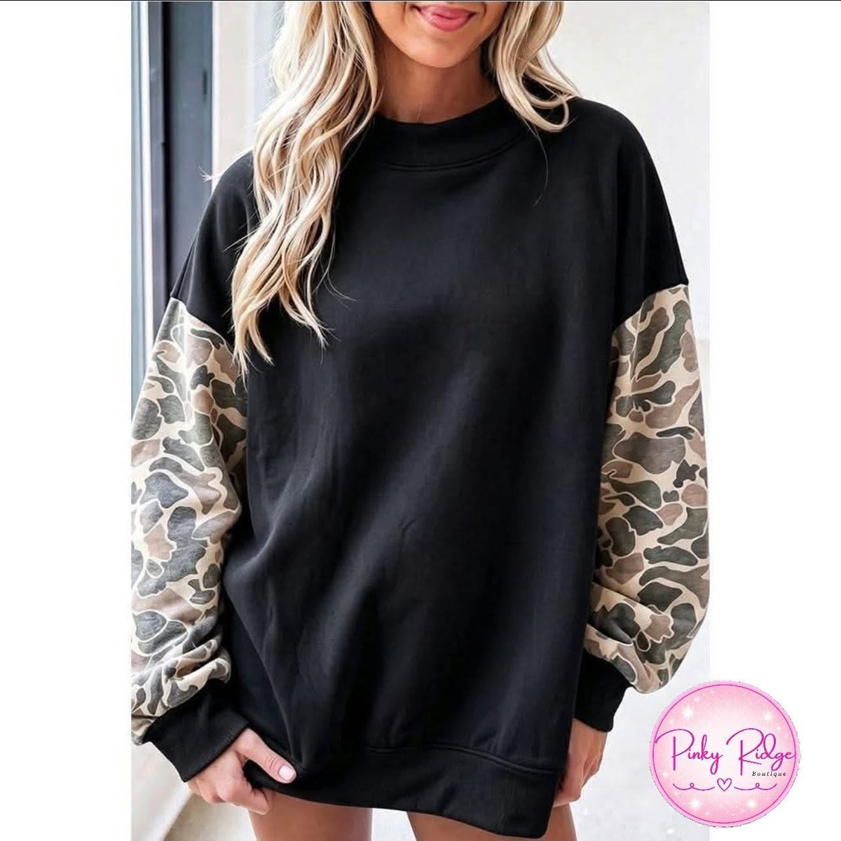 Cozy camo sleeve sweatshirt