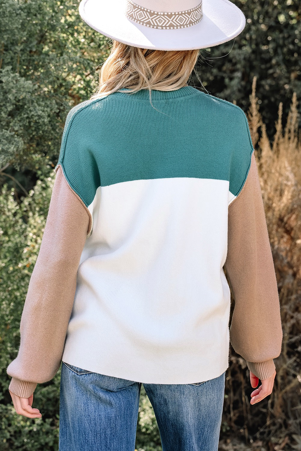 Colorblock Ribbed Knit Sweater – Green Mix