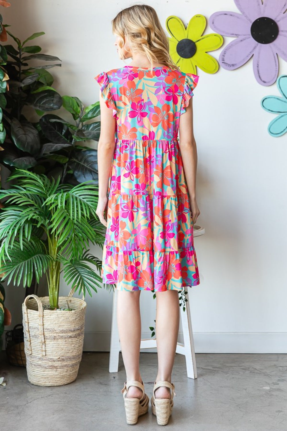 Pre-Order: Heimish Full Size Floral Cap Sleeve Tiered Dress