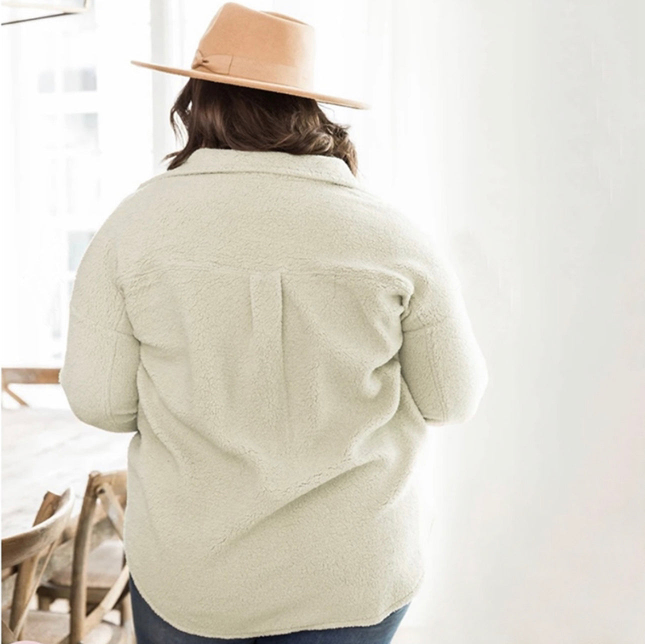 Button Down Dropped Shoulder Fleece Shacket