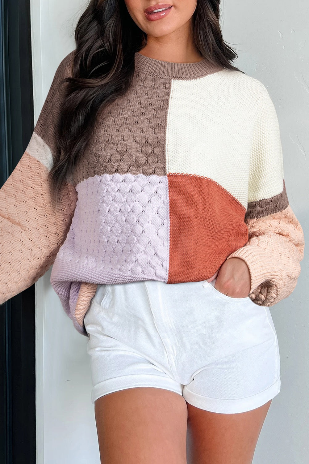 Neutral Tones - Colorblock Knit Sweater