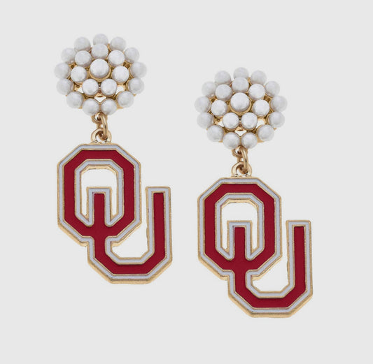 Oklahoma Sooners Pearl Cluster
Enamel Hoop Earrings in Crimson