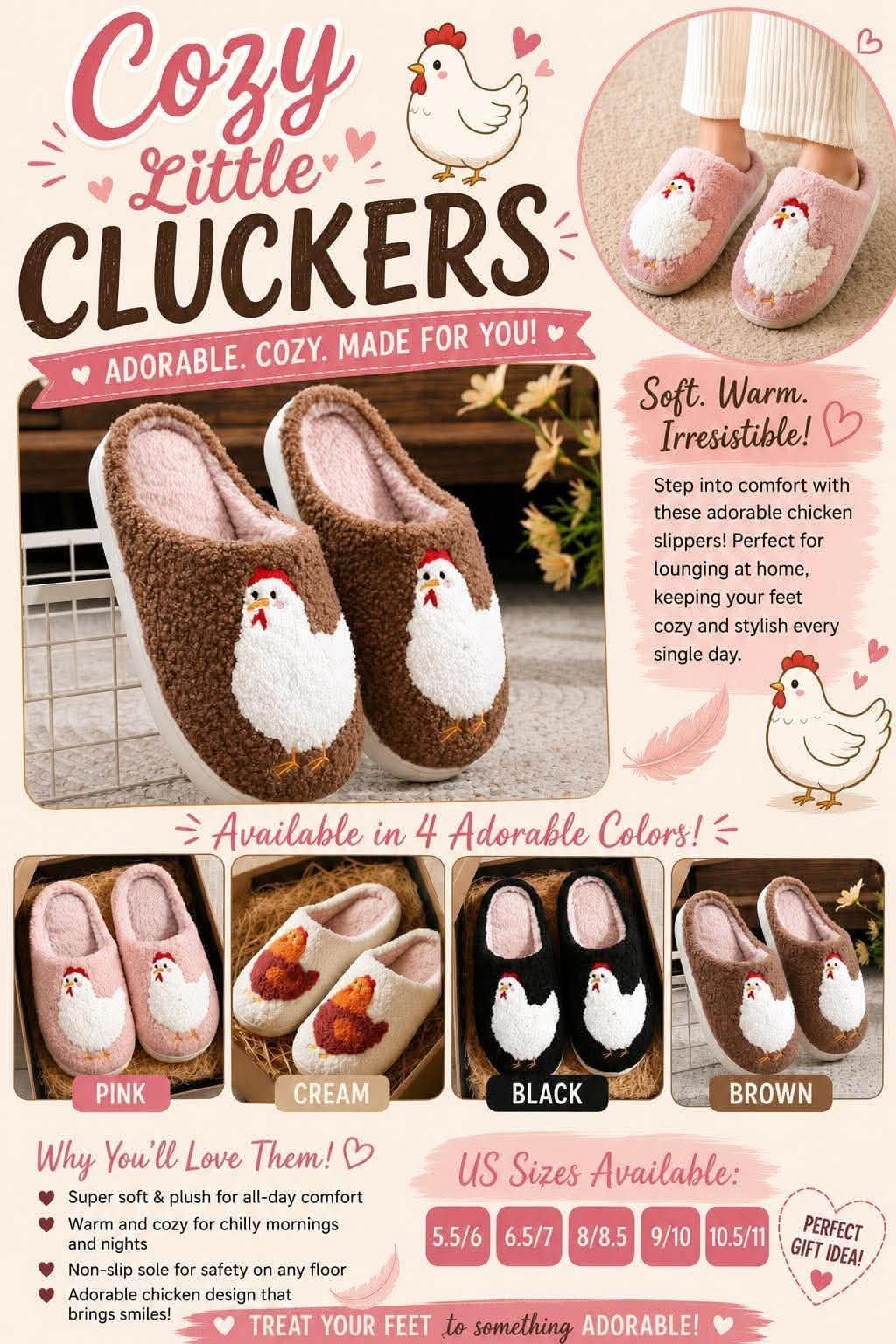 Cozy Little Cluckers Chicken Slippers