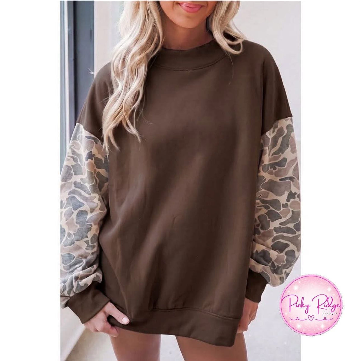 Cozy camo sleeve sweatshirt