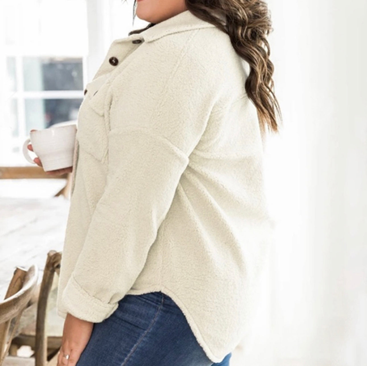 Button Down Dropped Shoulder Fleece Shacket