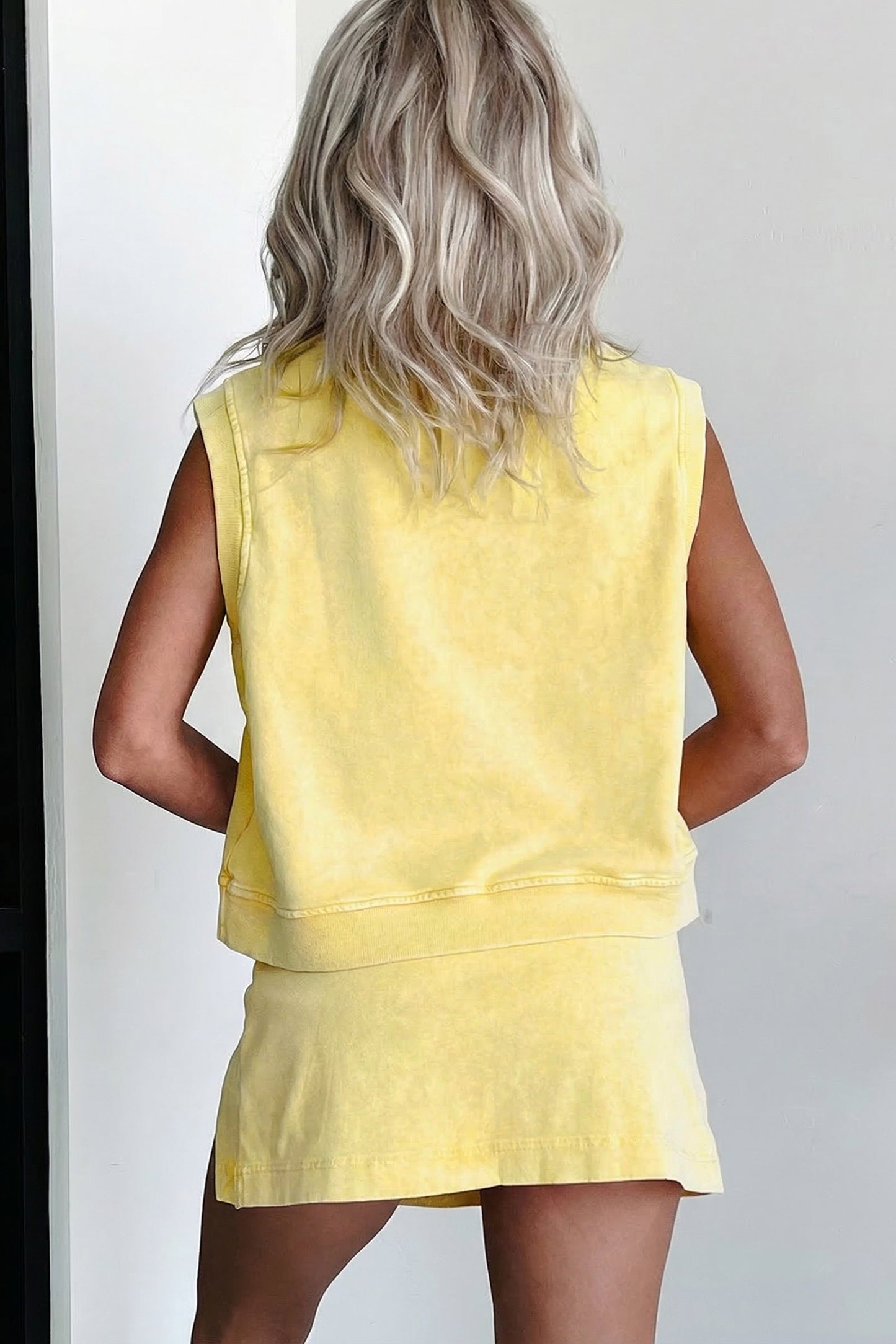 Phalaenopsis Solid Color Washed Sleeveless Top Split Skort Cotton 2pcs Outfit