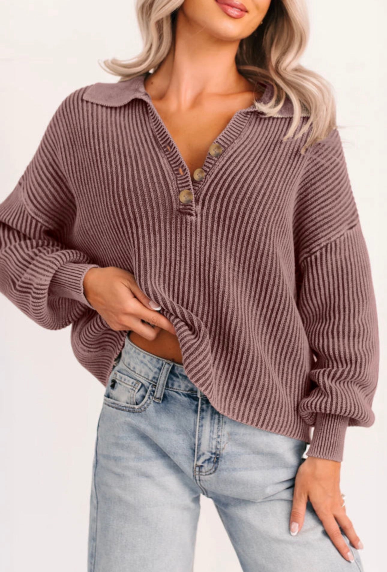 Mineral Wash Henley Knit Sweater