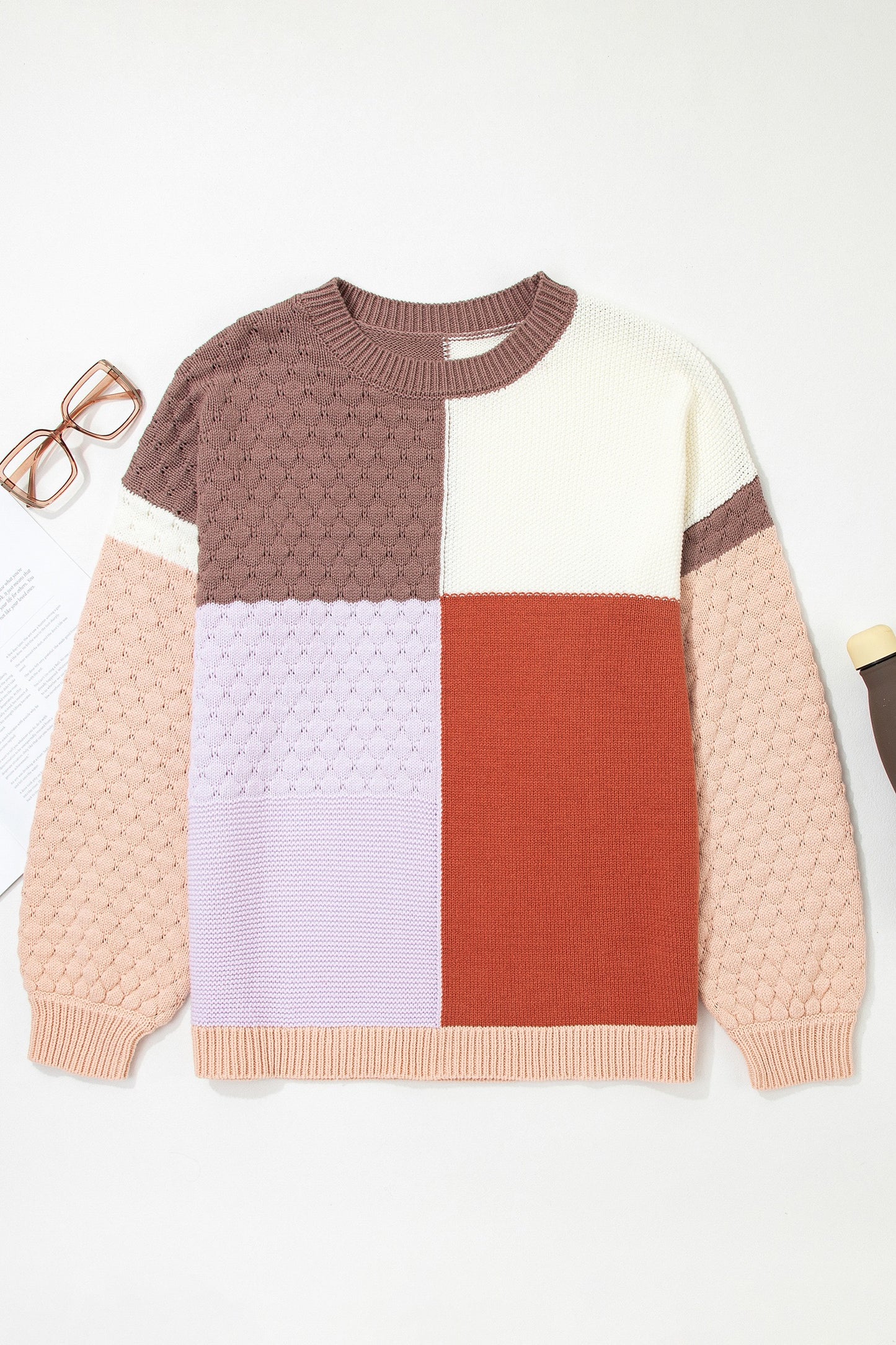 Neutral Tones - Colorblock Knit Sweater