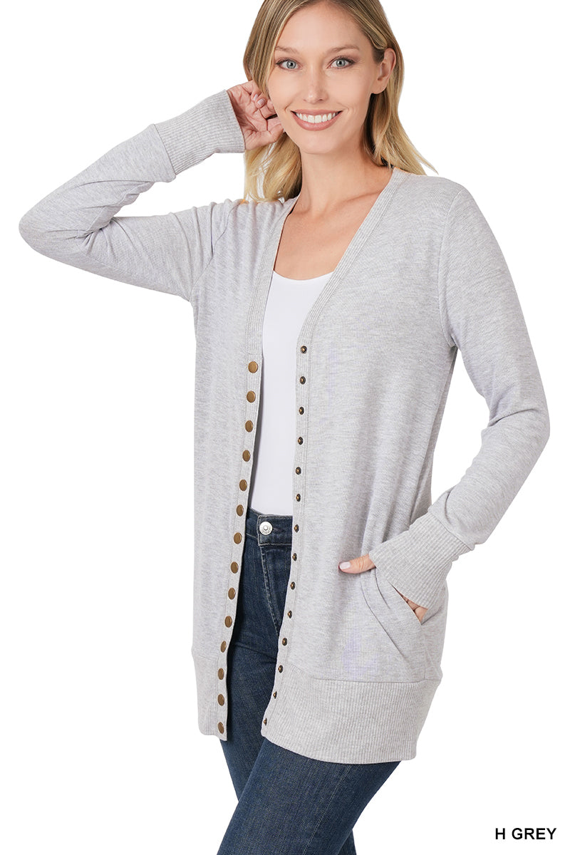 Long Snap Button Cardigan