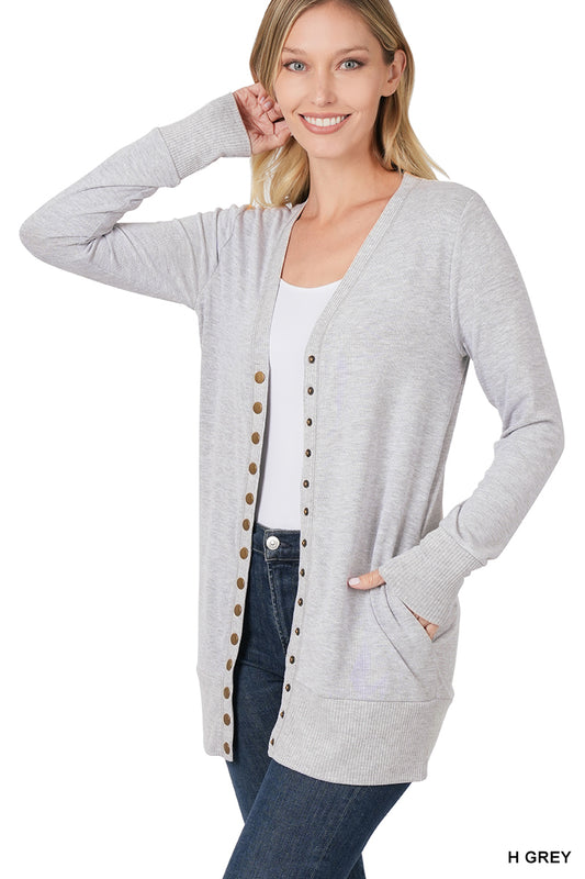 Long Snap Button Cardigan