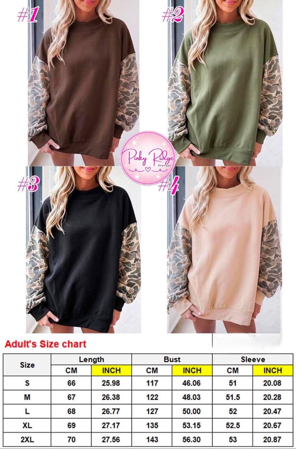 Cozy camo sleeve sweatshirt