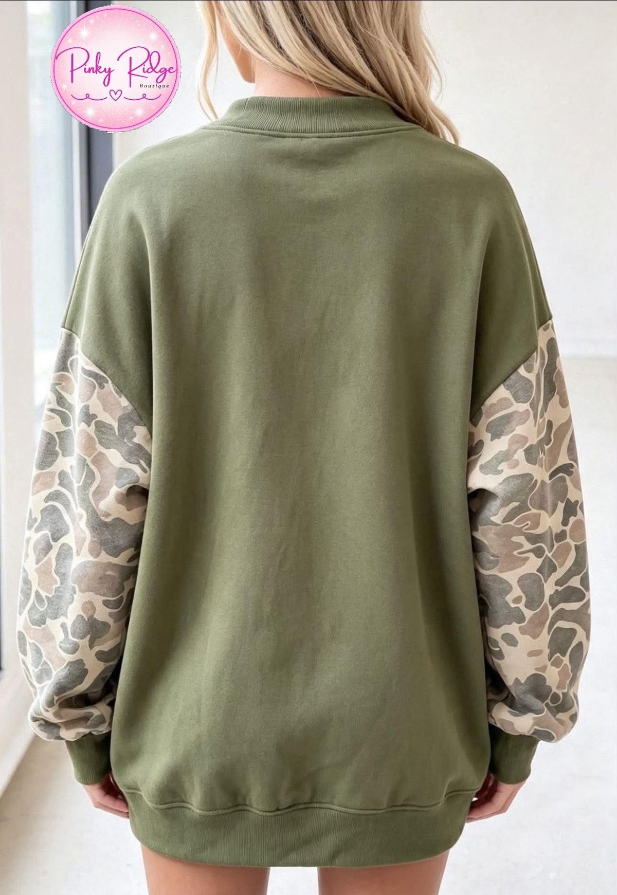 Cozy camo sleeve sweatshirt