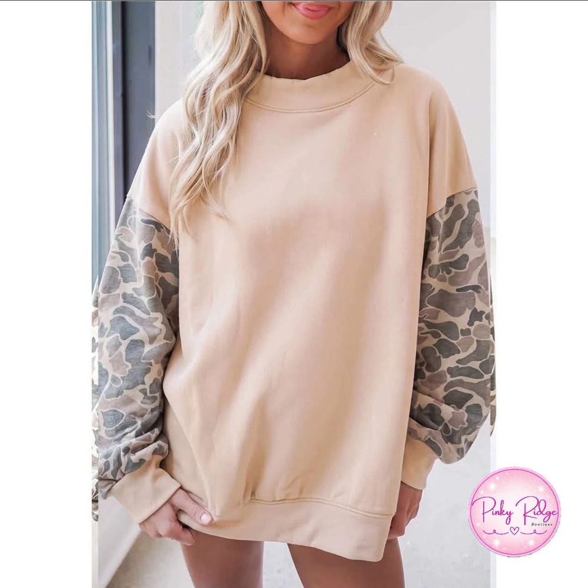 Cozy camo sleeve sweatshirt