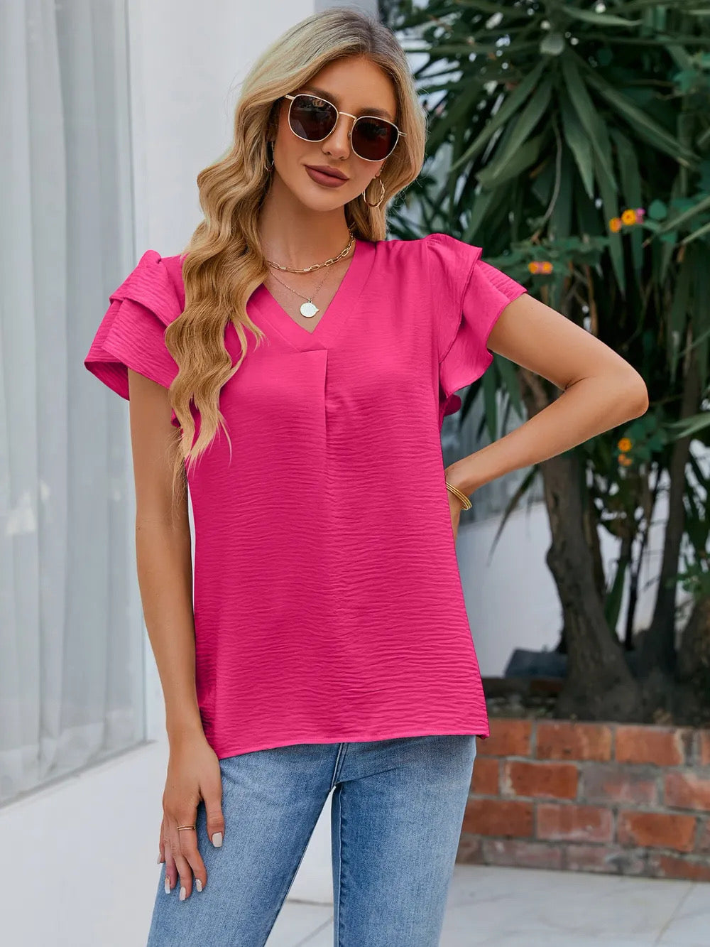 V-Neck Flounce Blouse