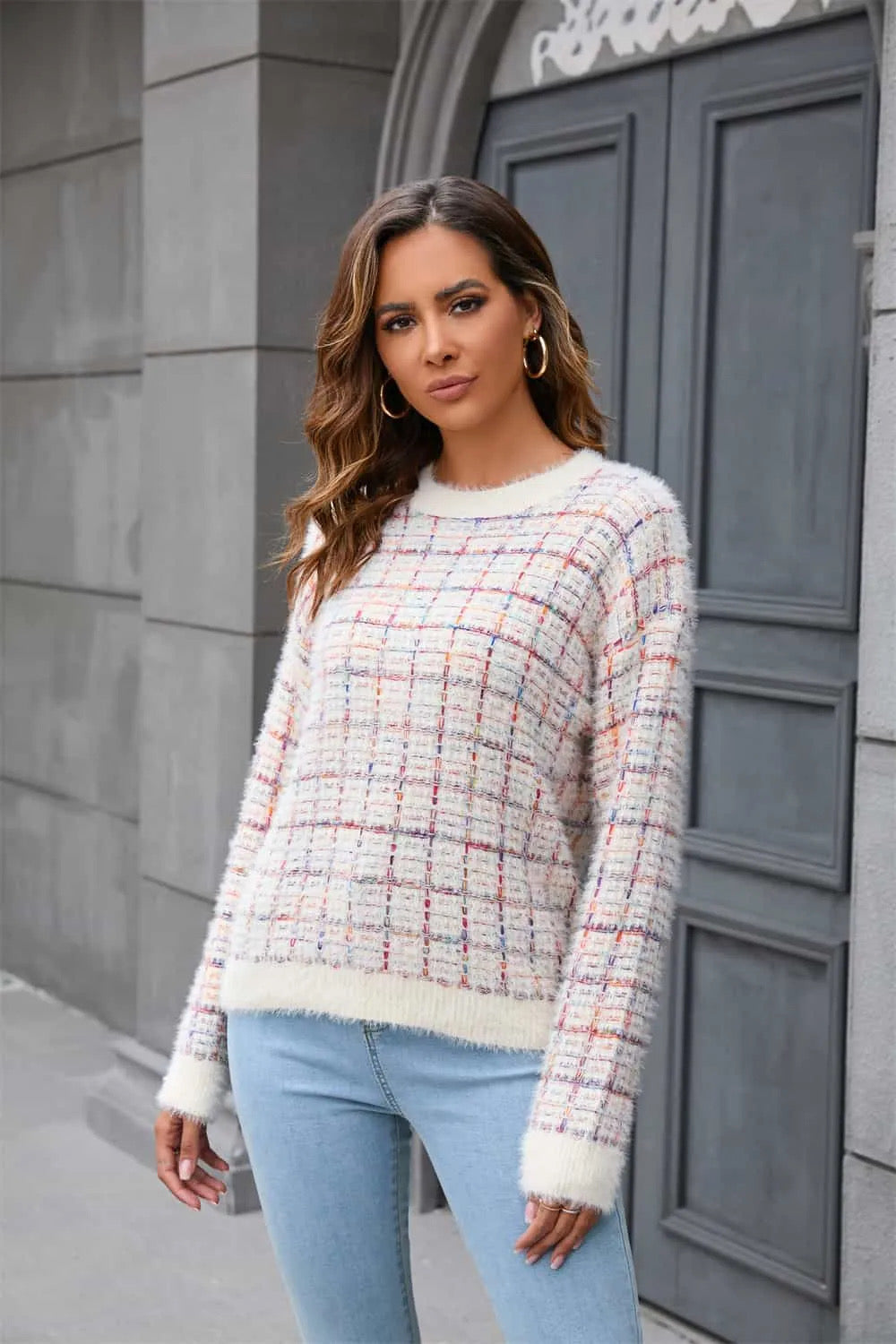Plaid Round Neck Sweater