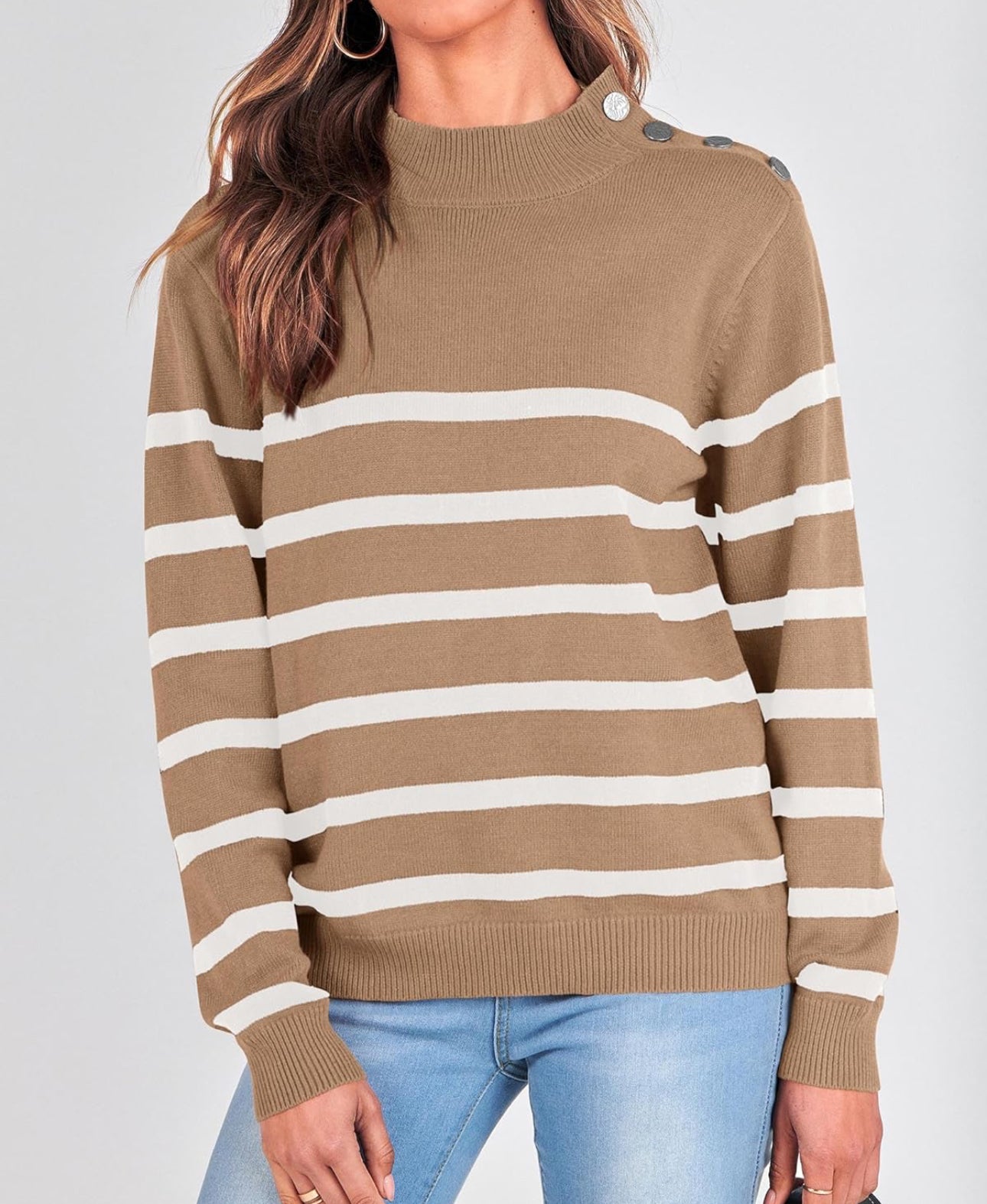 Cozy Striped shoulder button sweater