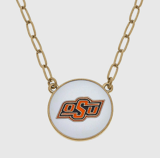 Oklahoma State Cowboys Enamel Disc Pendant Necklace in White