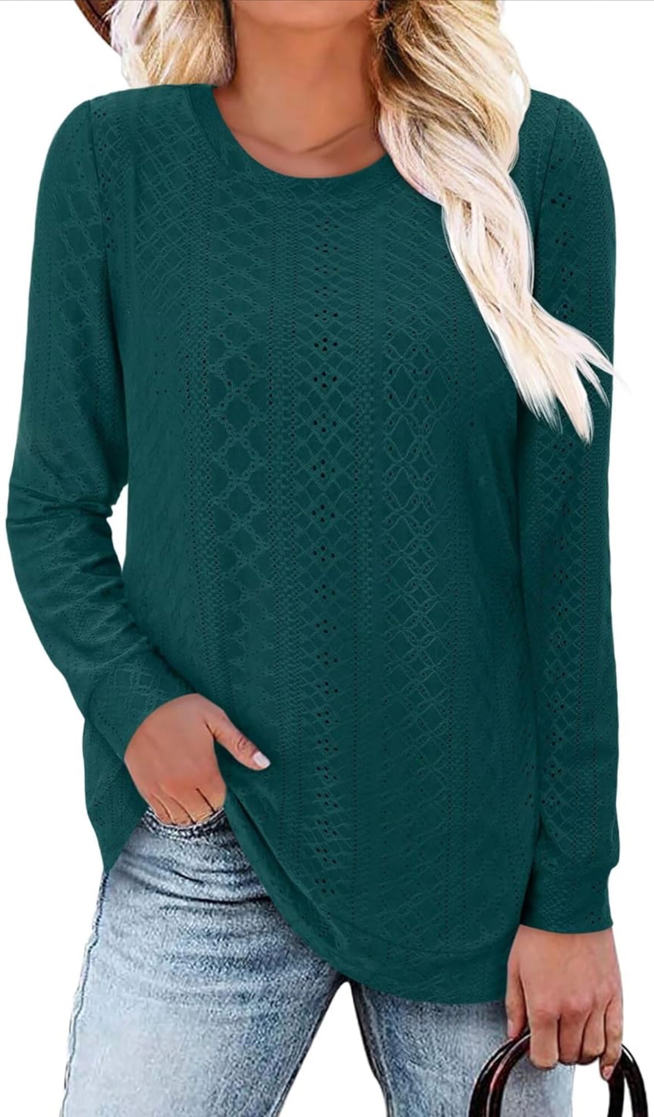 Textured Eyelet Long Sleeve Top