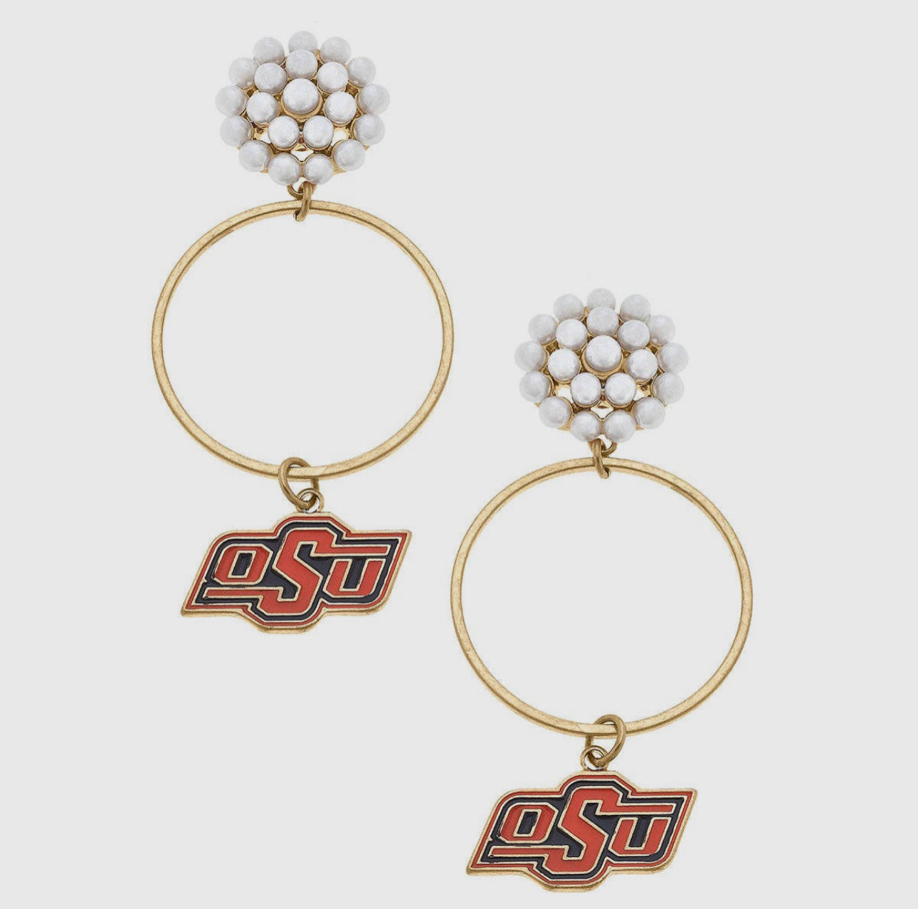 Oklahoma State Cowboys Pearl Cluster Enamel Hoop Earrings