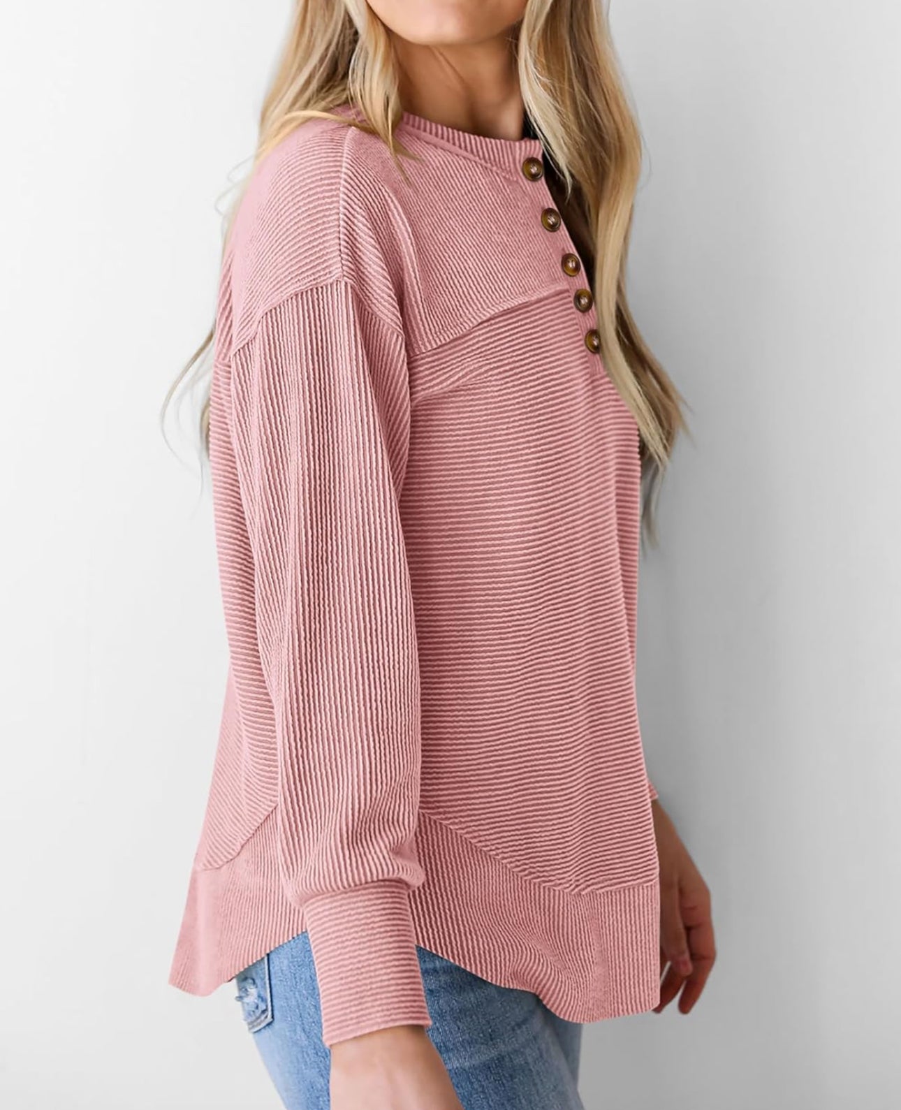 Ribbed Button Henley Top