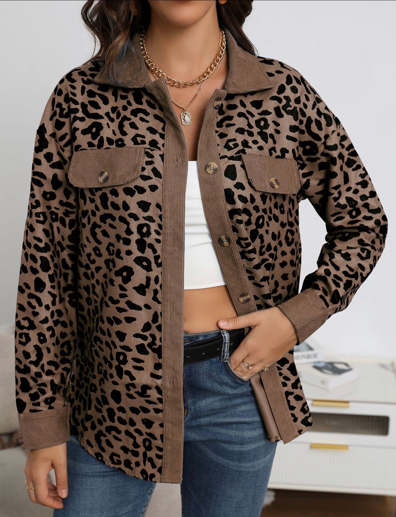 Leopard Buttoned Light weight Jacket
