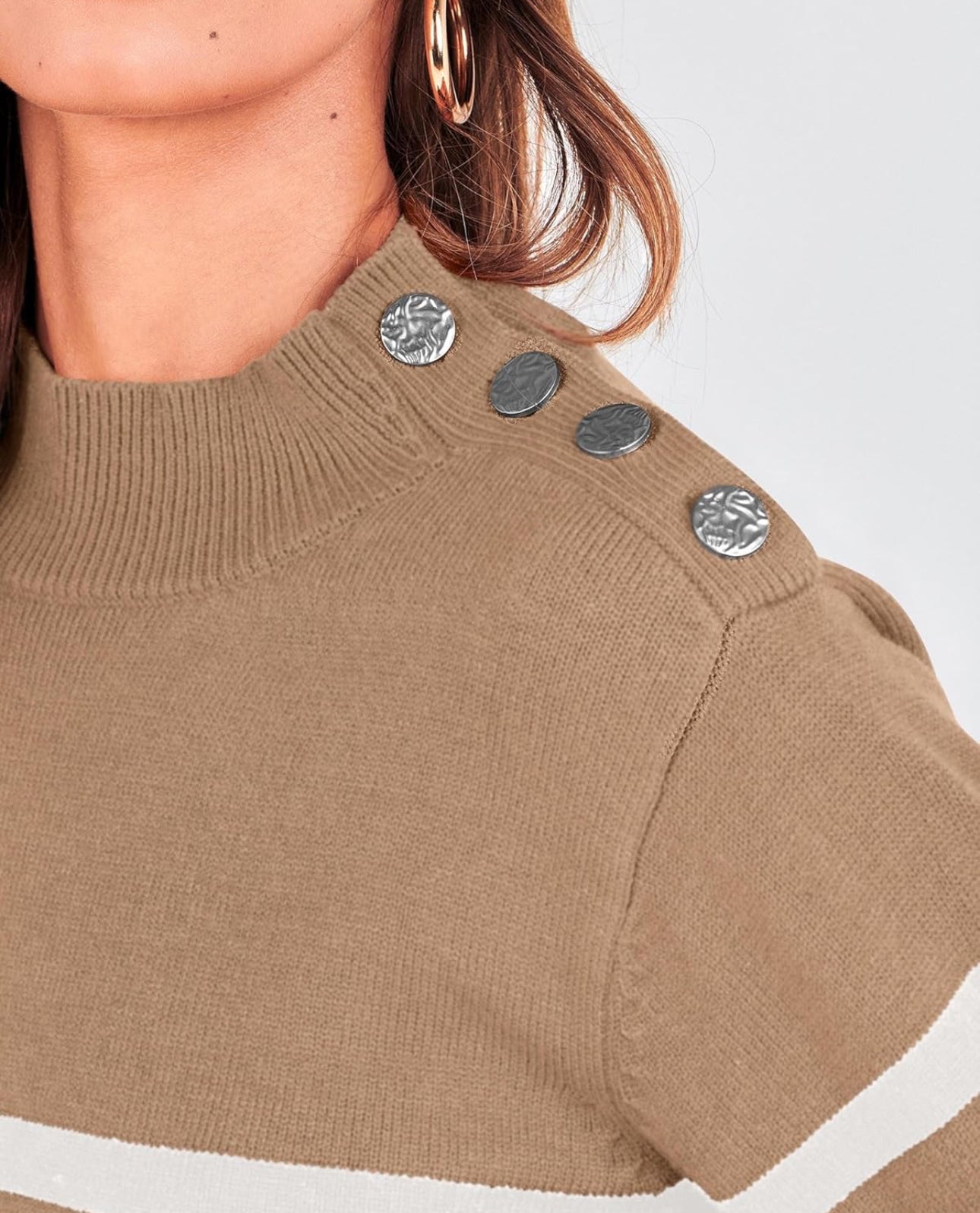 Cozy Striped shoulder button sweater