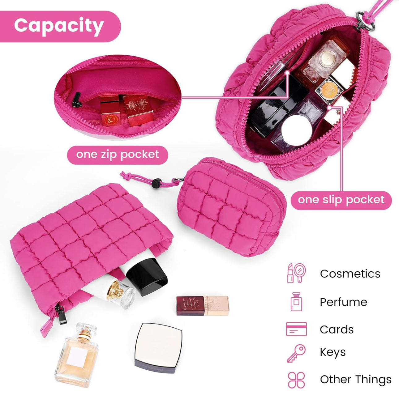 Quilted Puffer Cosmetic Bag set