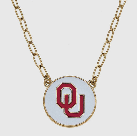 Oklahoma Sooners Enamel Disc Pendant Necklace in White