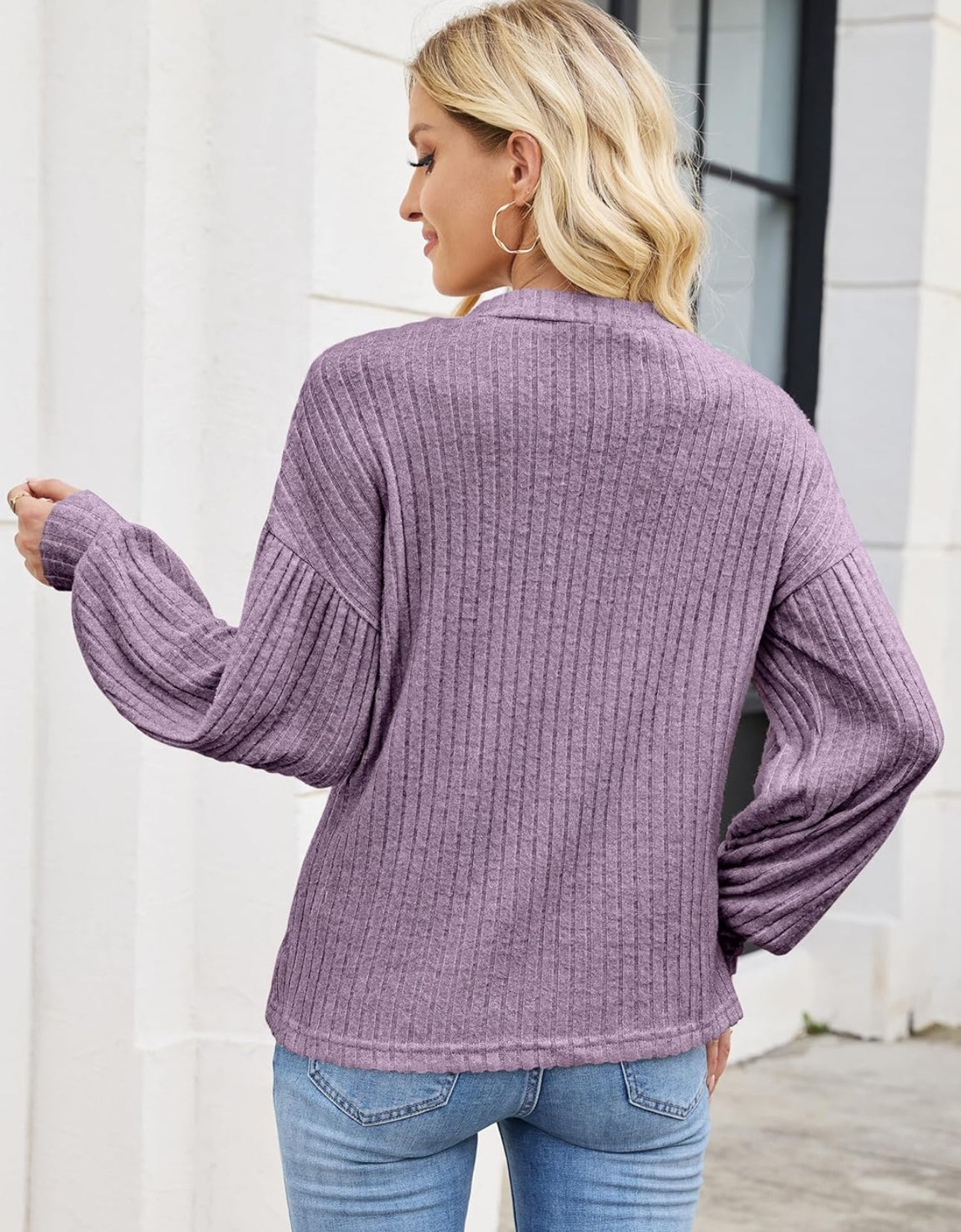 Lavender Ribbed Button Detail Top