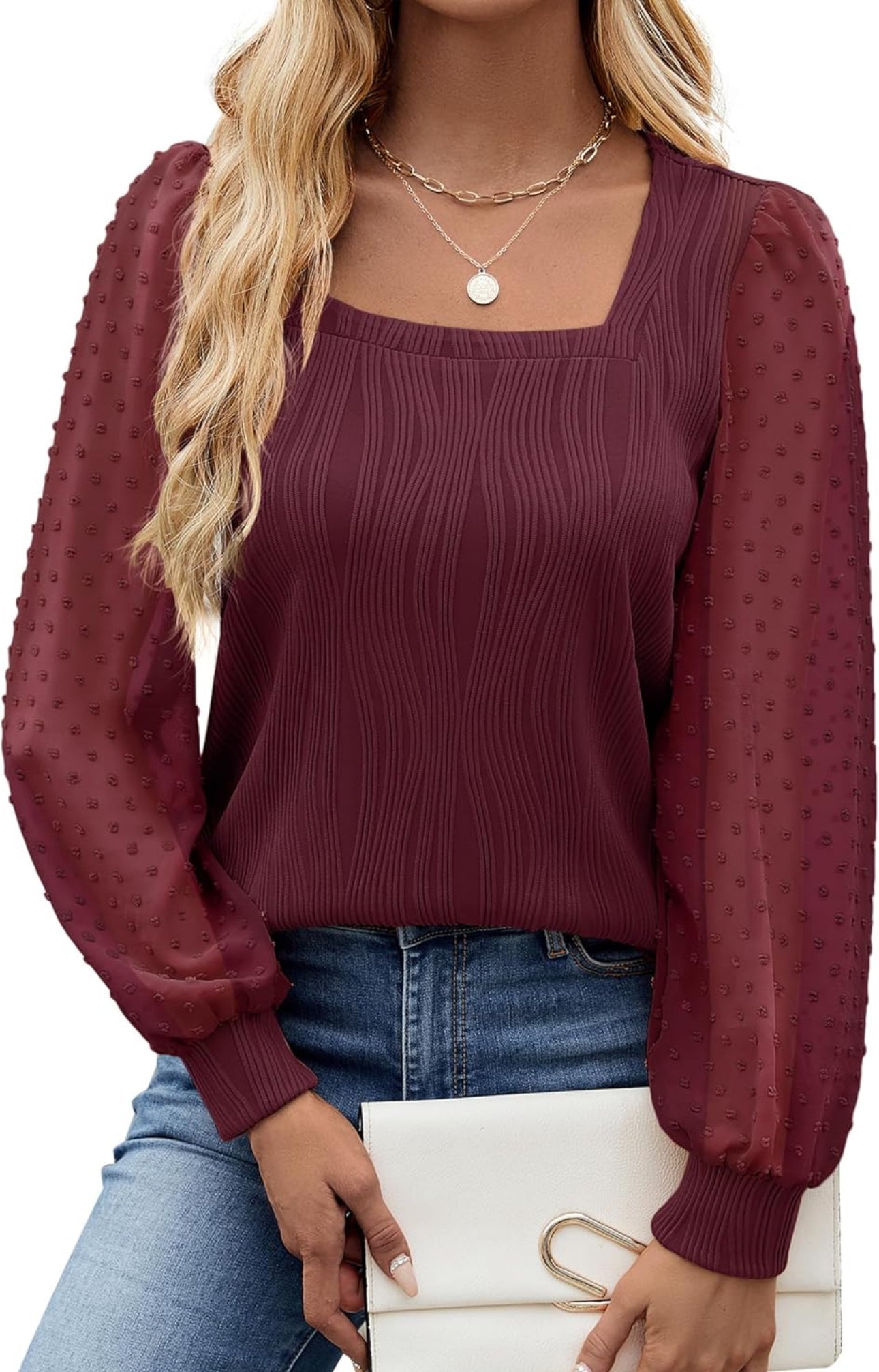 Classy puff sleeve wine blouse