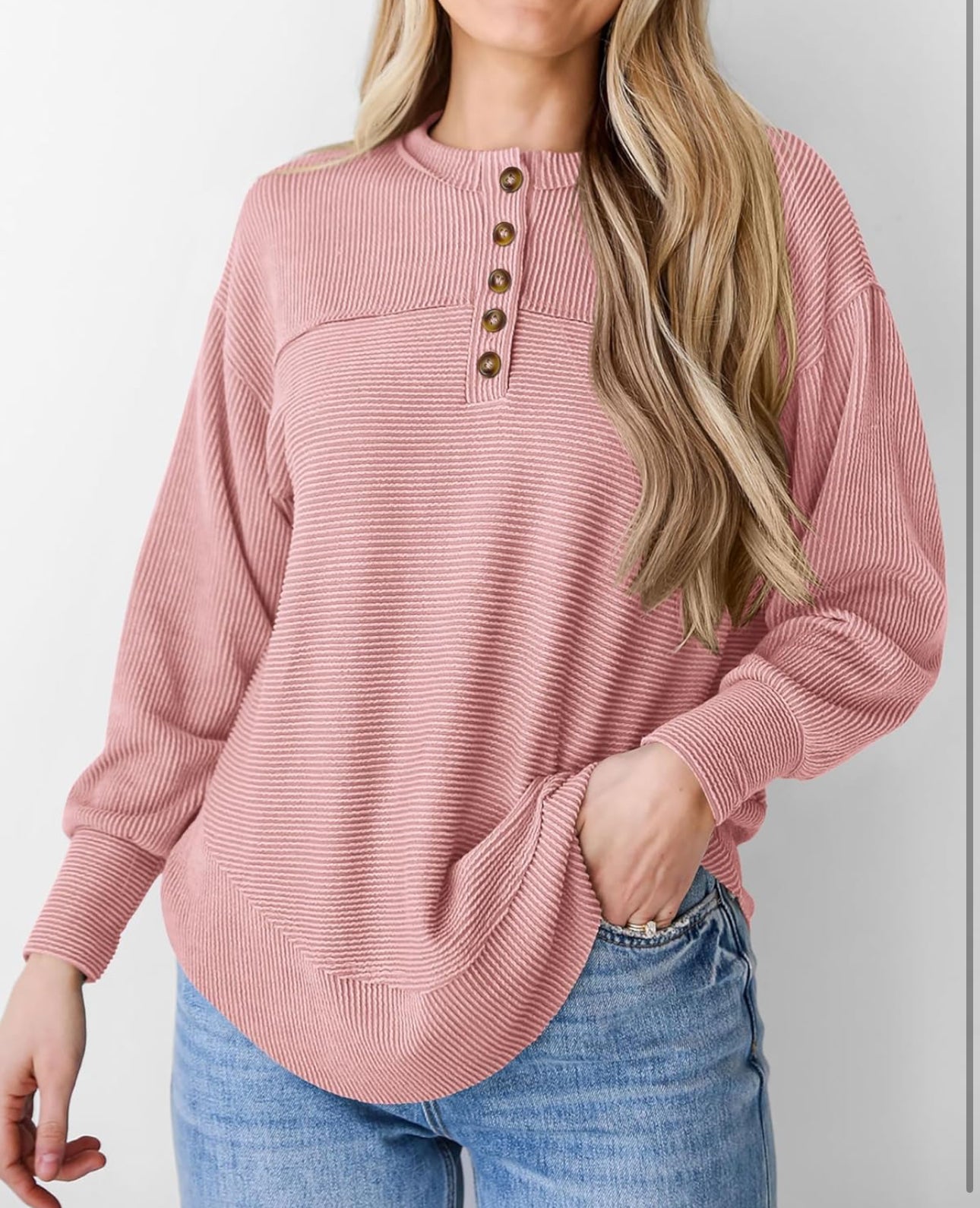 Ribbed Button Henley Top